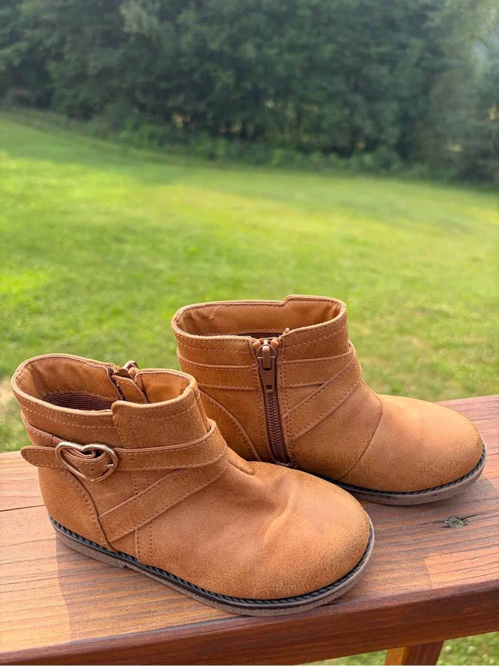 The Children's Place Girls' Tan Faux-Suede Ankle Boots with Heart Buckle